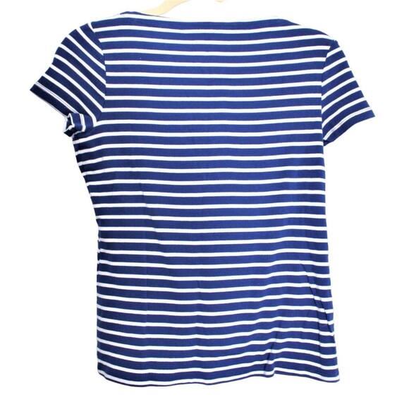 Talbots T Shirt Size PM  Cotton Short Sleeve Nautical  Blue & White Stripe - Picture 2 of 5